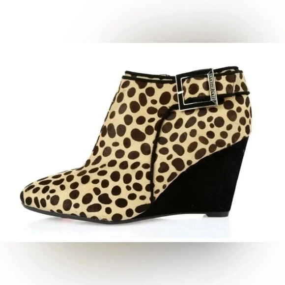 Isaac Mizrahi New York leather leopard print ankle wedge booties size 8 1/2 - Picture 1 of 11